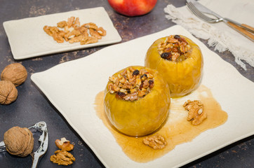 Baked apple stuffed with dried fruits and nuts.  