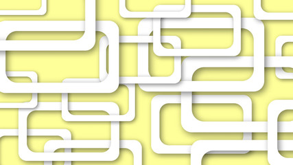 Abstract illustration of randomly arranged white rectangle frames with soft shadows on yellow background