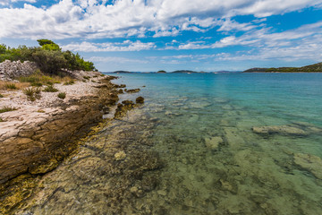 Fototapeta premium Beautiful, idyllic, sunny summer seascape. Murter, Croatia, Dalmatia, Europe.