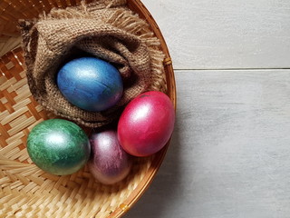 eggs colorful easter white wooden background