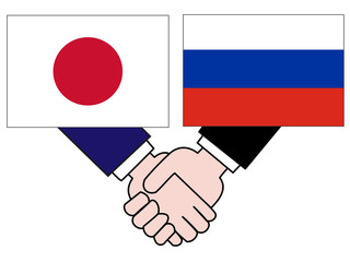 国と国の外交。日本とロシアとの関係を表現している。