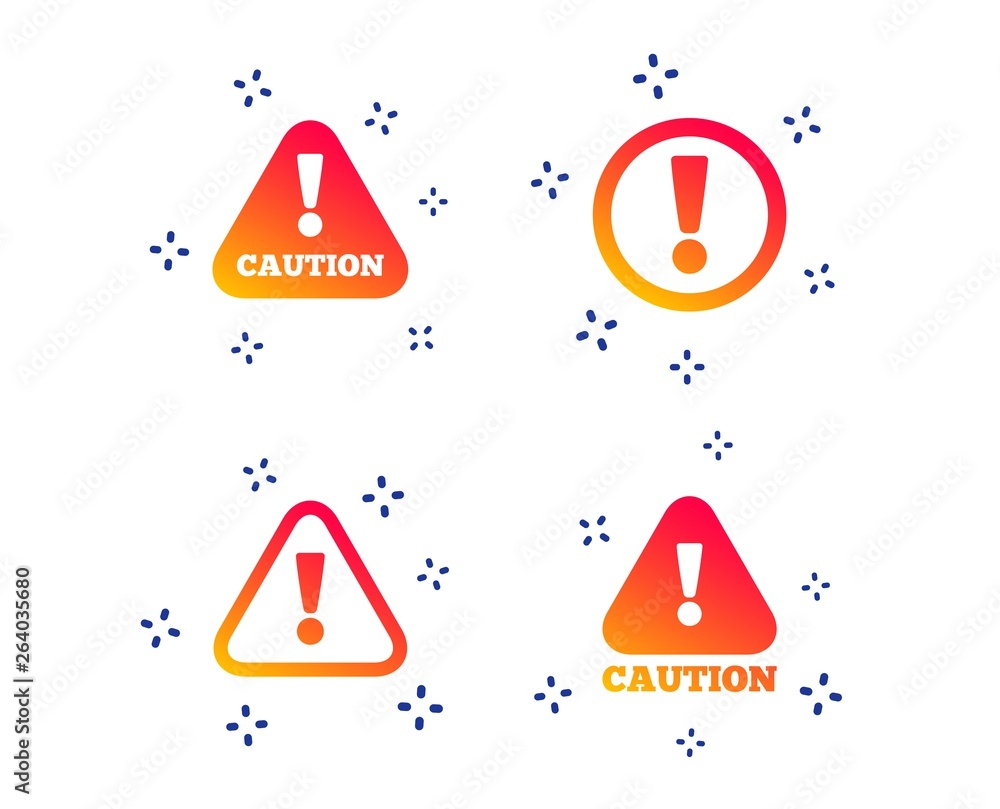 Aufkleber attention caution icons. hazard warning symbols. exclamation sign. random dynamic shapes. gradient c
