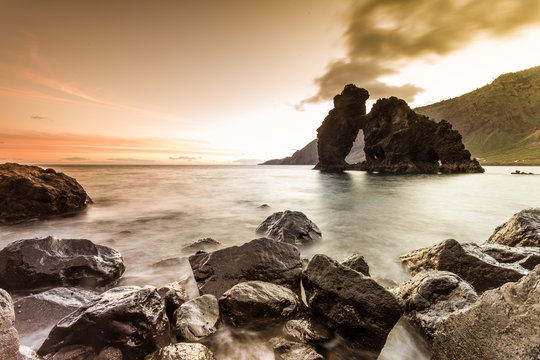Roque de bonanza spectacular beach at sunset, el hierro