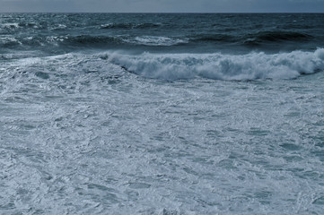 Harsh Sea Waves in Consolacao Beach. Peniche, Portugal