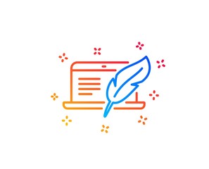 Copywriting notebook line icon. Ð¡opyright feather sign. Media content symbol. Gradient design elements. Linear copyright laptop icon. Random shapes. Vector