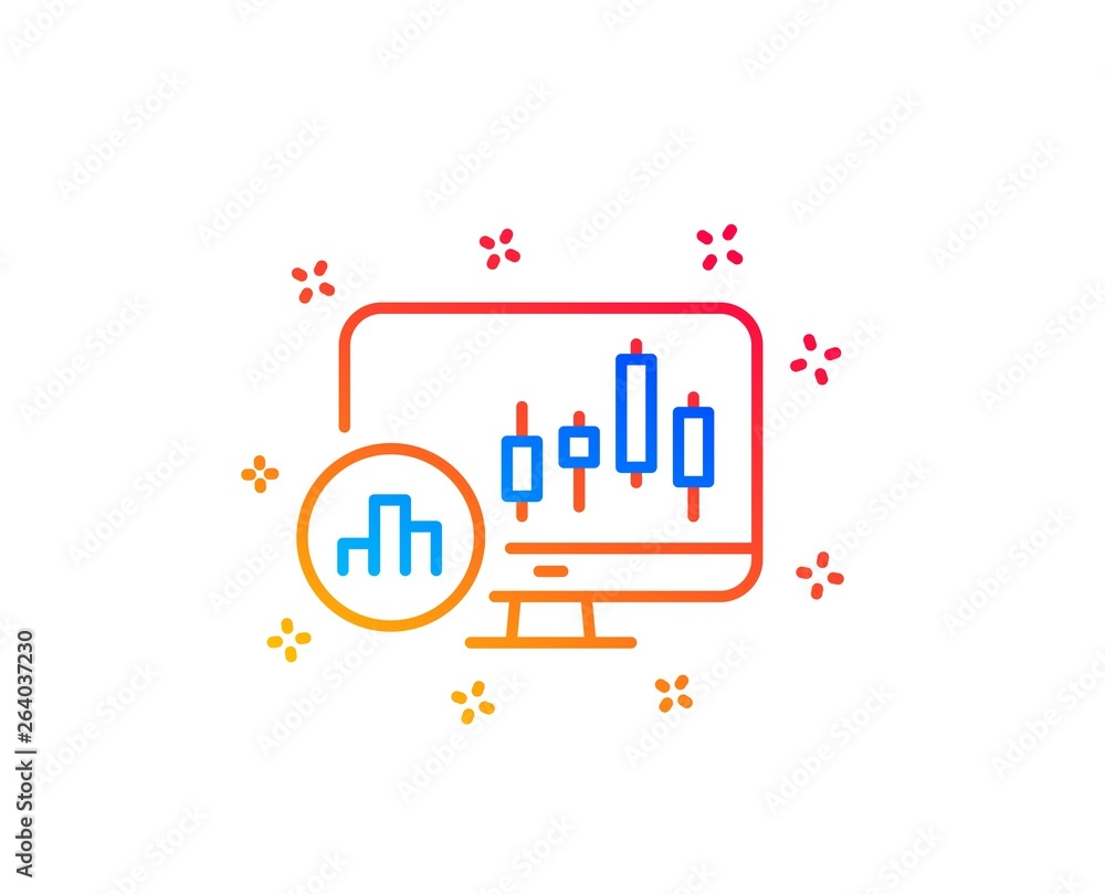 Poster candlestick chart line icon. analytics graph sign. market analytics symbol. gradient design elements