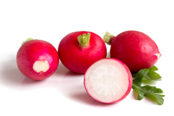 Raw radish isolated on white background.
