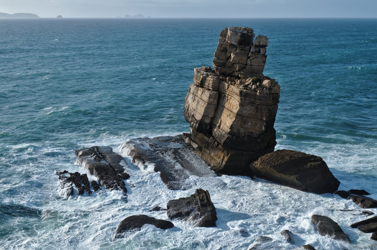 Nau dos Corvos Rock Formation in Cape Carvoeiro. Peniche, Portugal