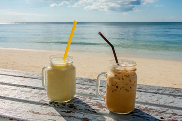Two thai ice tea and ice coffee beverage cools and refreshes. famous drink in Thailand call 