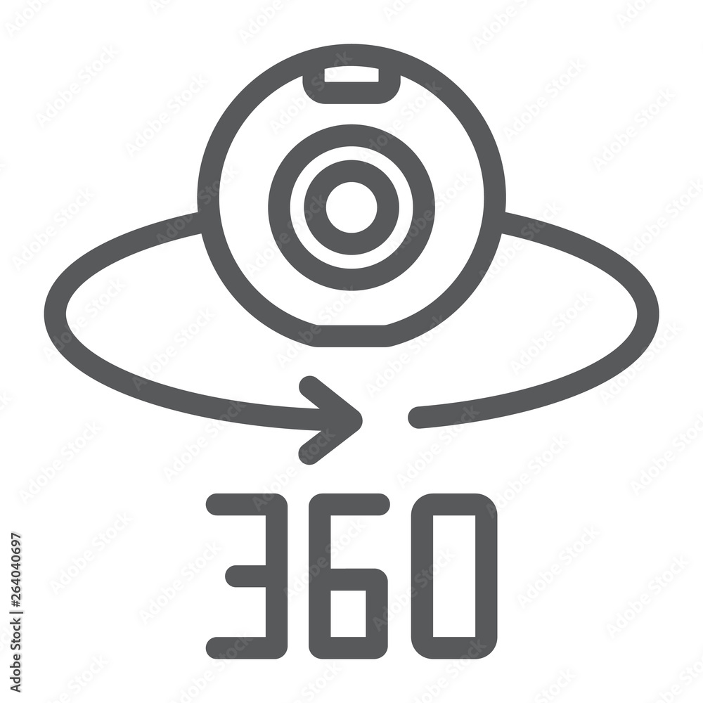 Poster camera 360 line icon, device and rotation, panoramic camera sign, vector graphics, a linear pattern 