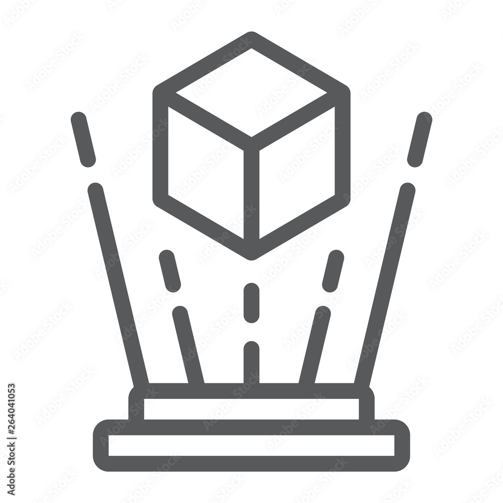 Poster holographic image line icon, rotation and view, hologram sign, vector graphics, a linear pattern on 