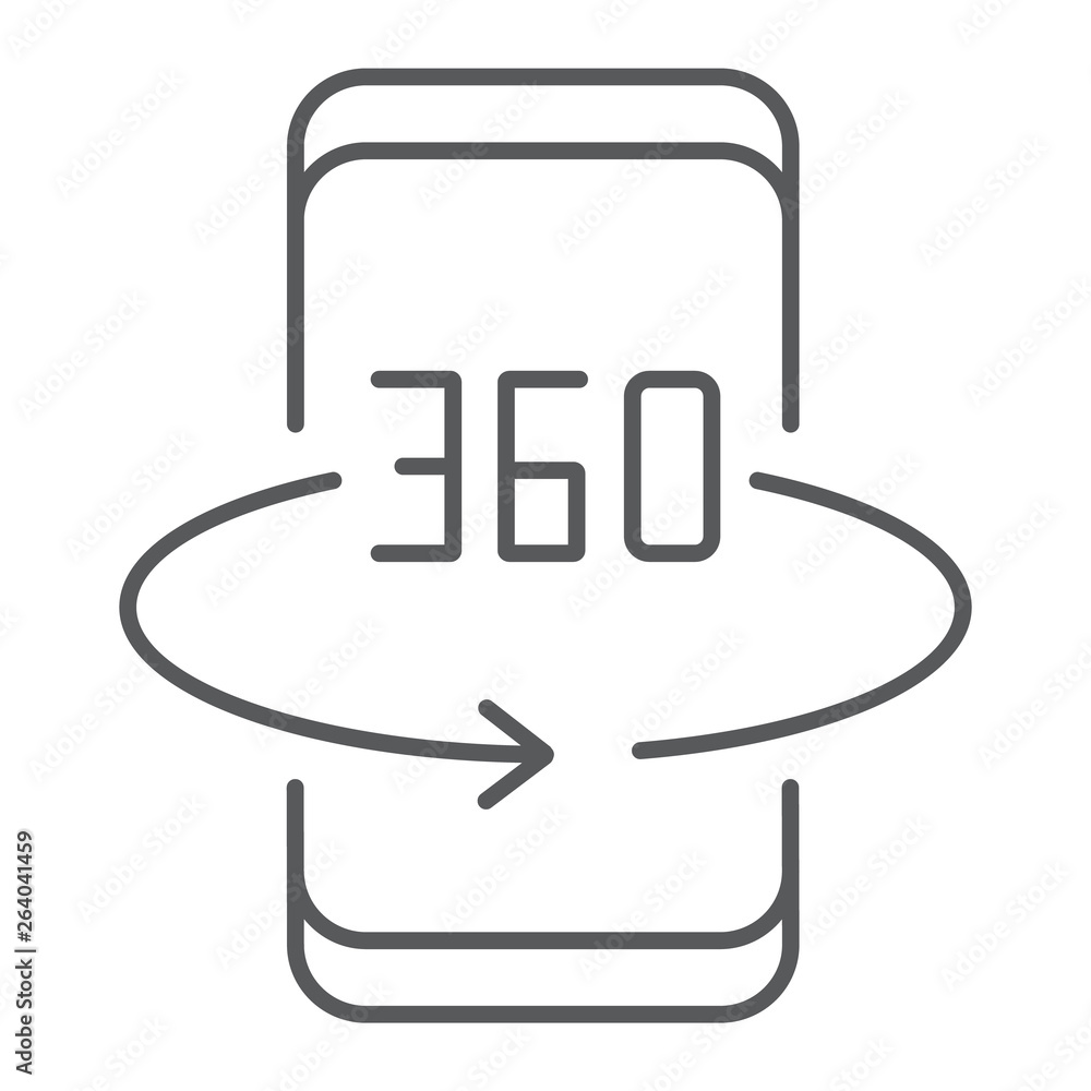 Poster smartphone degree thin line icon, device and technology, phone rotation sign, vector graphics, a lin