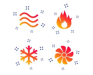 HVAC icons. Heating, ventilating and air conditioning symbols. Water supply. Climate control technology signs. Random dynamic shapes. Gradient heating icon. Vector