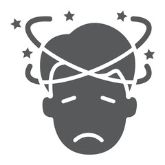 Dizziness glyph icon, stress and human, confused man sign, vector graphics, a solid pattern on a white background.