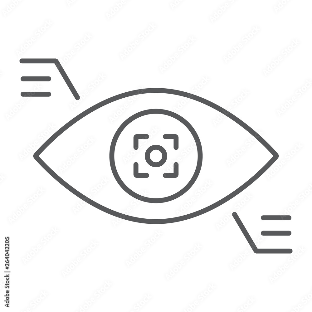 Poster eyetap thin line icon, sensor and innovation, eye tracking sign, vector graphics, a linear pattern o