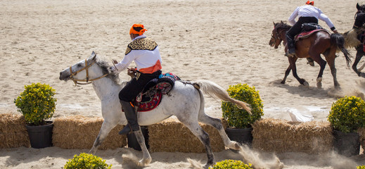 Horseman riding in their ethnic clothes on horse