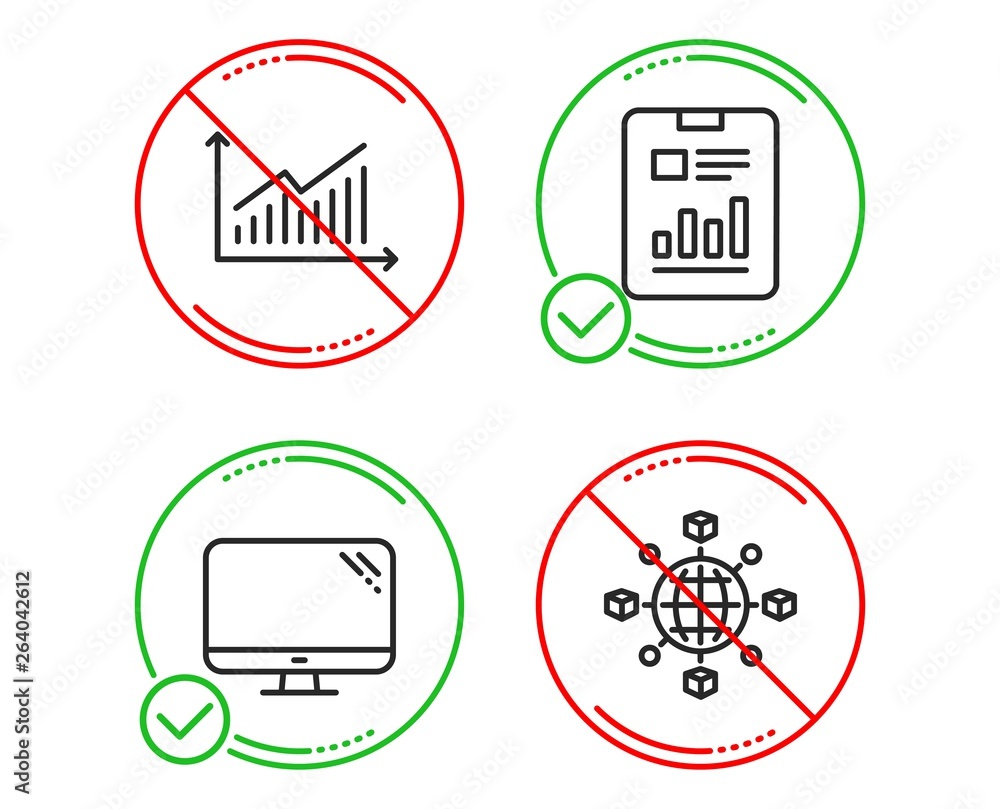Poster do or stop. report document, computer and graph icons simple set. logistics network sign. page with 