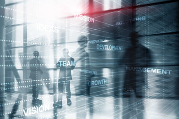 Naklejka premium Otoczenie biznesu streszczenie. Koncepcja uniwersalnej tapety finansowej. Sylwetki ludzi mieszanych mediów futurystyczny. Innowacja misji Idias