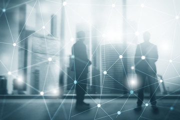 Silhouettes of Business People Over Cityscape Background. Corporate Lifestyle. Universal Wallpaper Concept