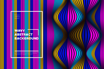 Modern Abstract Background with 3d Effect. Wave Texture with Colorful Distorted Lines. Creative Optical Illusion. Futuristic Style. Bright Abstract Background with Volumetric Striped Shapes. Eps10.