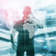 3D Earth hologram on blurred background.Global business and communication concept.