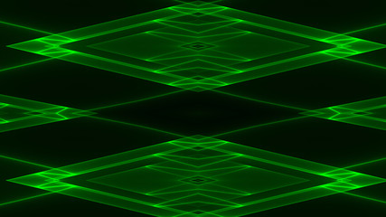 Abstract futuristic sci-fi background with green colored glowing geometric shapes