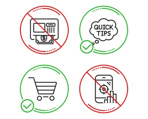 Do or Stop. Market sale, Atm and Quick tips icons simple set. Seo phone sign. Customer buying, Money withdraw, Helpful tricks. Search engine. Technology set. Line market sale do icon. Vector