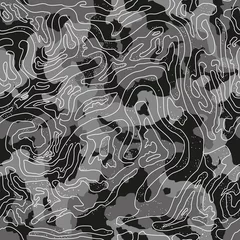 Fototapete Militärisches Muster Nahtloses Muster mit geometrischer Tarnung. Abstrakter militärischer grauer und weißer Hintergrund.