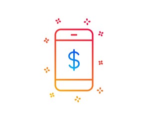 Mobile Shopping line icon. Smartphone Online buying sign. Dollar symbol. Gradient design elements. Linear smartphone payment icon. Random shapes. Vector