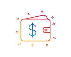 Shopping Wallet line icon. Dollar sign. USD Money pocket symbol. Gradient design elements. Linear dollar wallet icon. Random shapes. Vector