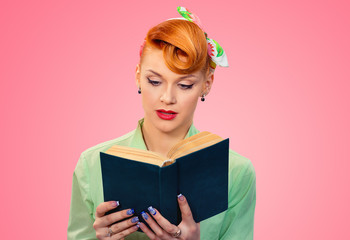 Pensive woman reading book