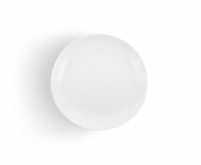 top view white plate isolated on white background