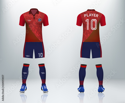 3d Realistic Mock Up Of Front And Back Of Soccer Jersey Shirt Concept For Soccer Team Uniform Or Football Apparel Mockup Red Soccer Kit T Shirt Template Design In Vector Illustration Wall