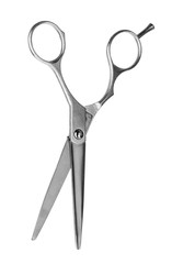 New scissors on white background. Professional hairdresser tool