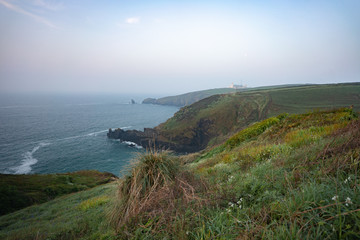 stone ocean coast and blue sky