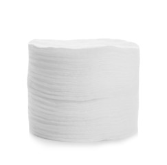 Stack of cotton pads isolated on white