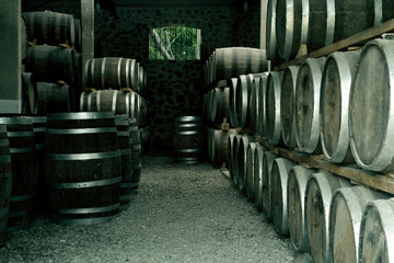 Pile of wine barrels