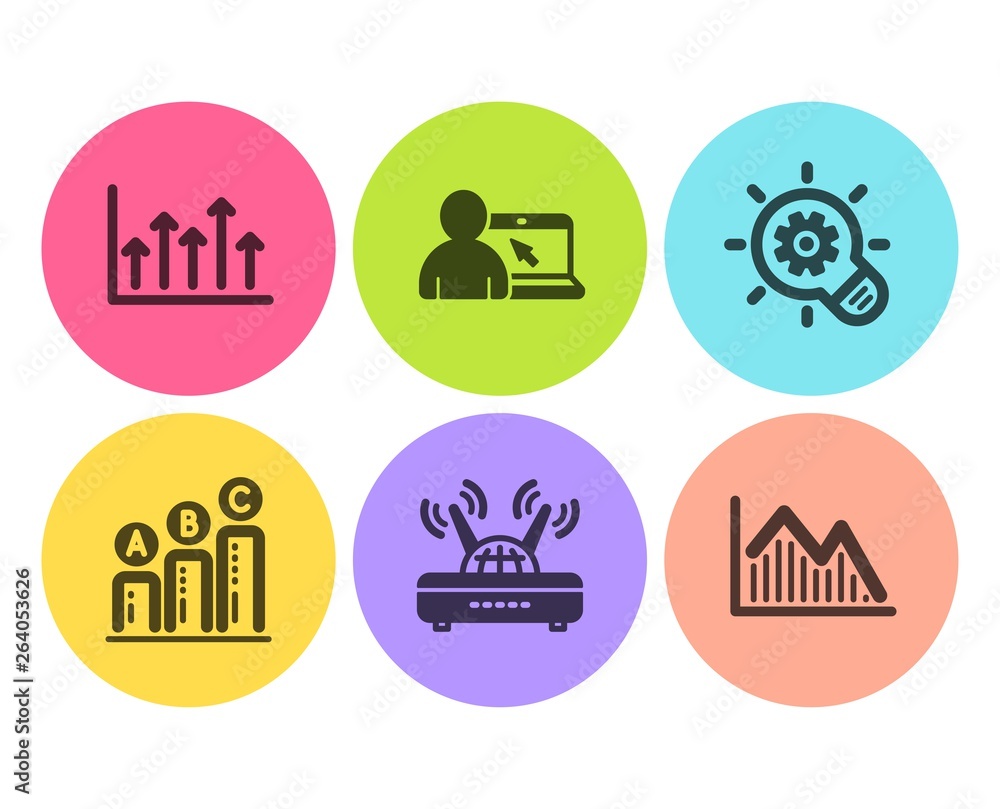 Aufkleber graph chart, online education and growth chart icons simple set. cogwheel, wifi and investment graph