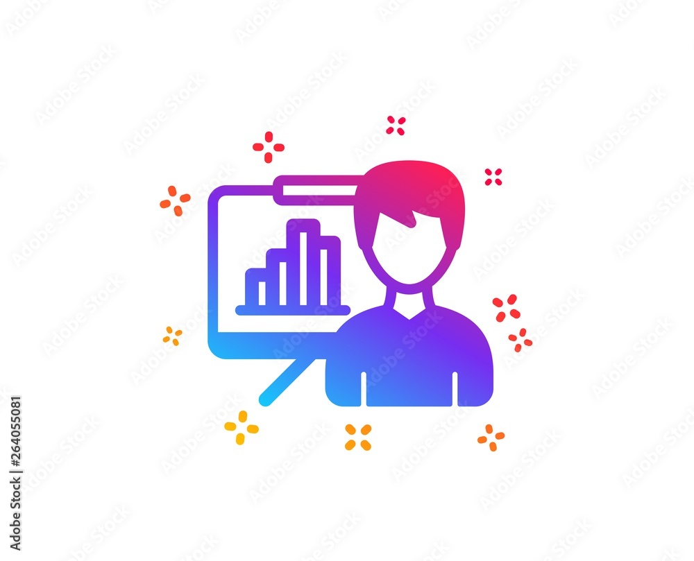 Poster presentation board icon. column graph sign. growth diagram symbol. dynamic shapes. gradient design p