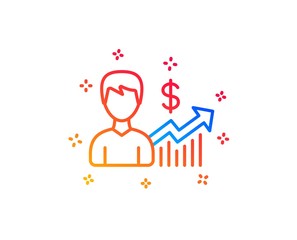 Business results line icon. Dollar with Growth chart sign. Gradient design elements. Linear business growth icon. Random shapes. Vector