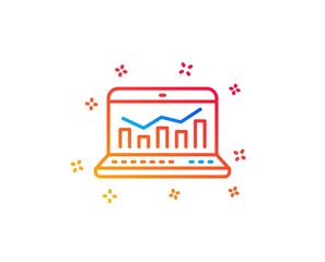 Marketing statistics line icon. Web analytics symbol. Laptop or Notebook sign. Gradient design elements. Linear web analytics icon. Random shapes. Vector
