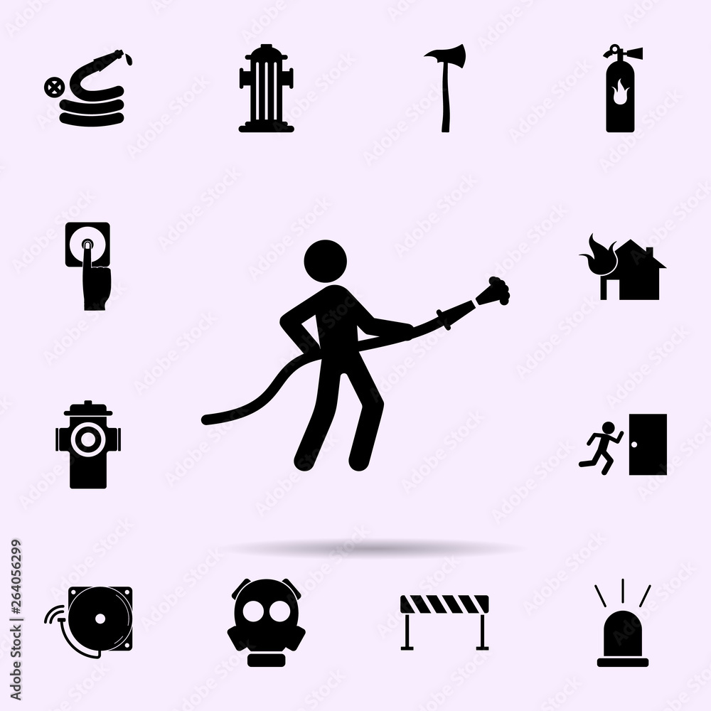 Poster fireman with hose icon. fireman icons universal set for web and mobile