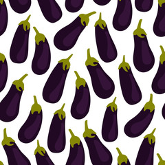 Eggplant seamless pattern on white background. Vector illustration in flat style