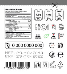 Packaging icon set. Nutrition facts. Vector elements. Ready for use in your design. EPS10
