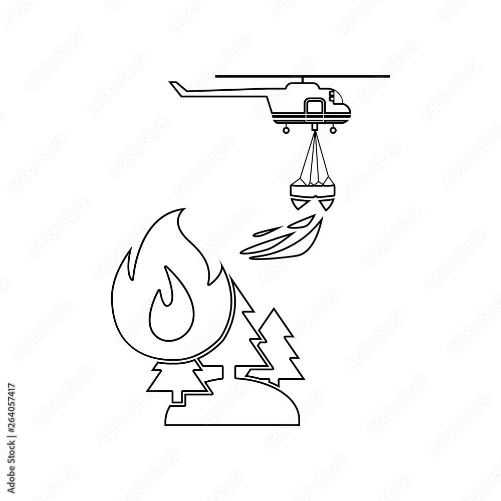 Poster illustration of rescue forest firefighting helicopter in the air icon. element of fireman for mobile
