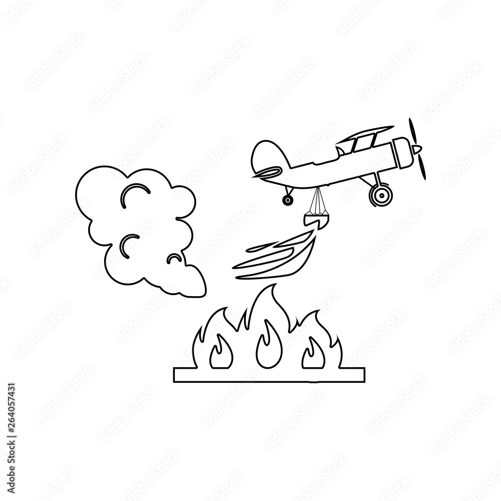 Poster illustration of rescue firefighting plane in the air icon. element of fireman for mobile concept and