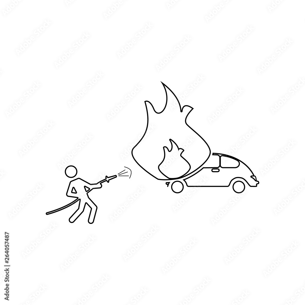 Aufkleber firefighter extinguish a fire extinguisher car icon. element of fireman for mobile concept and web a