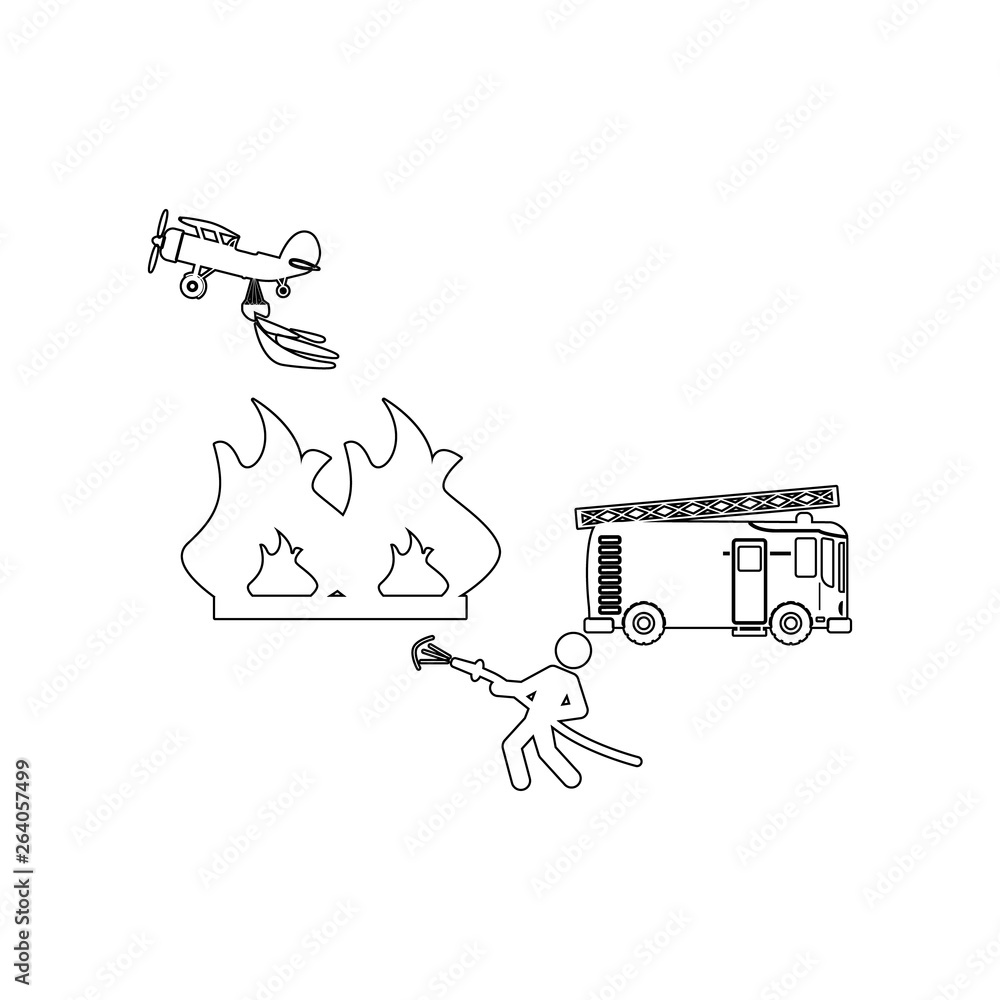 Poster illustration of fire extinguishing icon. element of fireman for mobile concept and web apps icon. ou