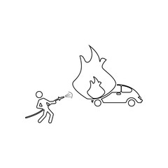 firefighter extinguish a fire extinguisher car icon. Element of Fireman for mobile concept and web apps icon. Outline, thin line icon for website design