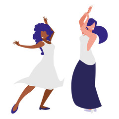 Obraz na płótnie Canvas young interracial girls dancing characters